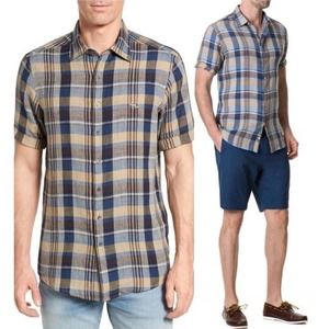 Rodd & Gunn Mens Size Large 100% Linen Pavilion Plaid Button-Up Shirt Collared